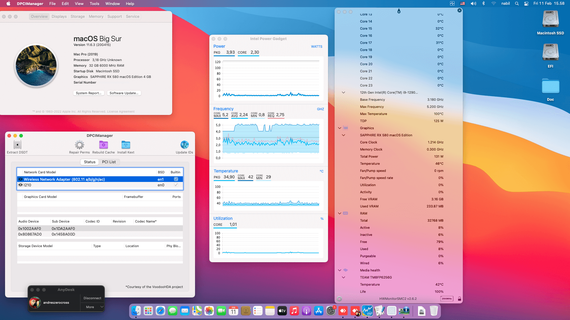 Success Hackintosh macOS Big Sur 11.6.3 Build 20G415 in Gigabyte Z690 Aorus Pro + Intel Core i9 12900KF + Sapphire RX 580